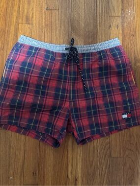 Tommy Hilfiger Red and Navy Plaid Swim Trunks